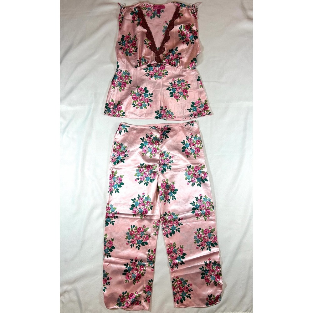 Betsey Johnson Intimates Pink Floral Silky Loungewear/Pajamas Y2K Women's Medium